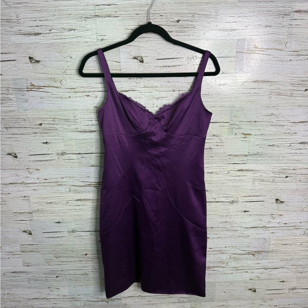 Max & Cleo Purple Midi Dress lace bodycon size 8
